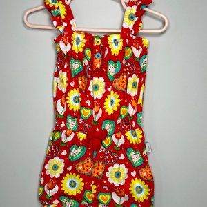 Baby Girl Square Neck Patterned Strappy RED Girls Jumpsuit-Size 9- 12 Months